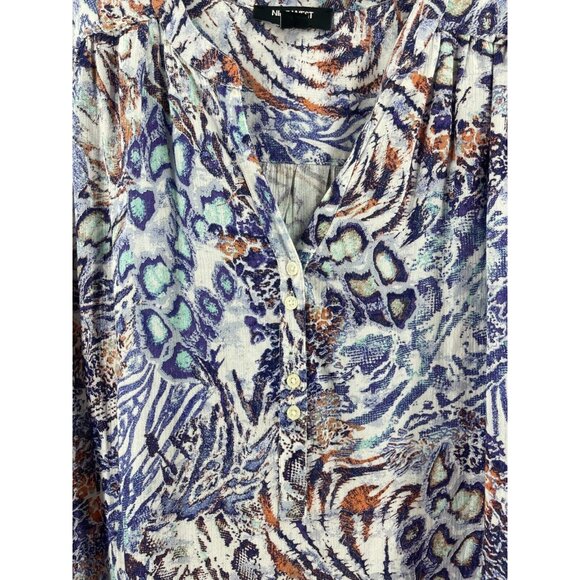 Nine West Women 3/4 Sleeve 1/2 Button Floral Animal Print Boho Top Shirt Size S - Picture 3 of 12